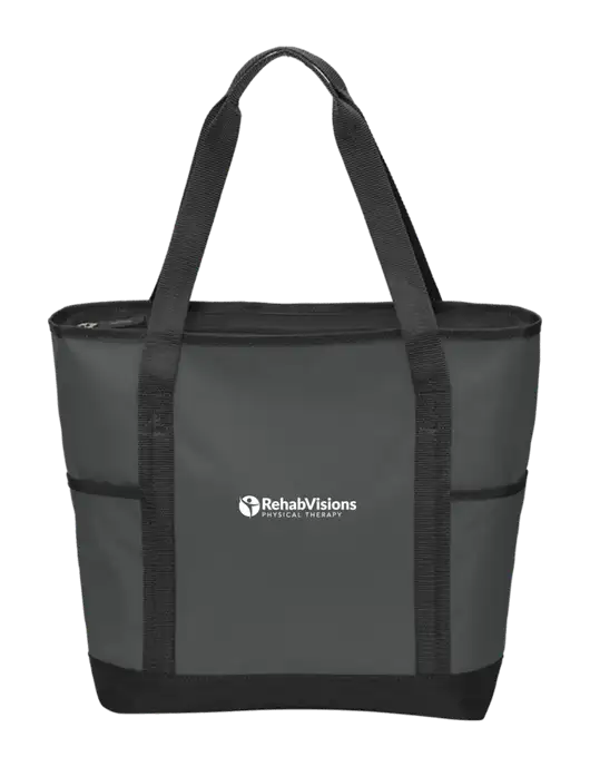 On the Go Charcoal/Black Tote  w/RV Physical Therapy Logo