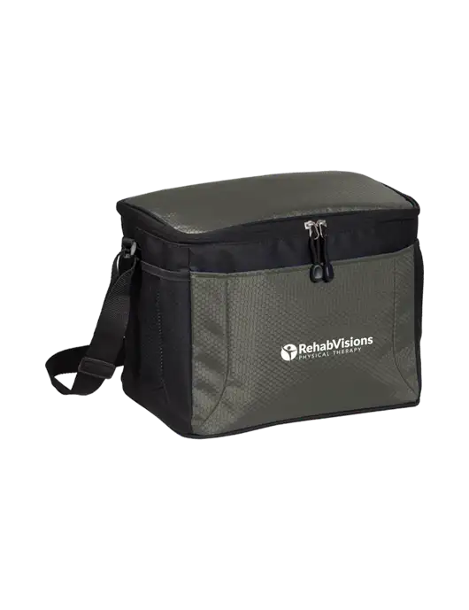 12 Can Grey/Black Cube Cooler w/RV Physical Therapy Logo