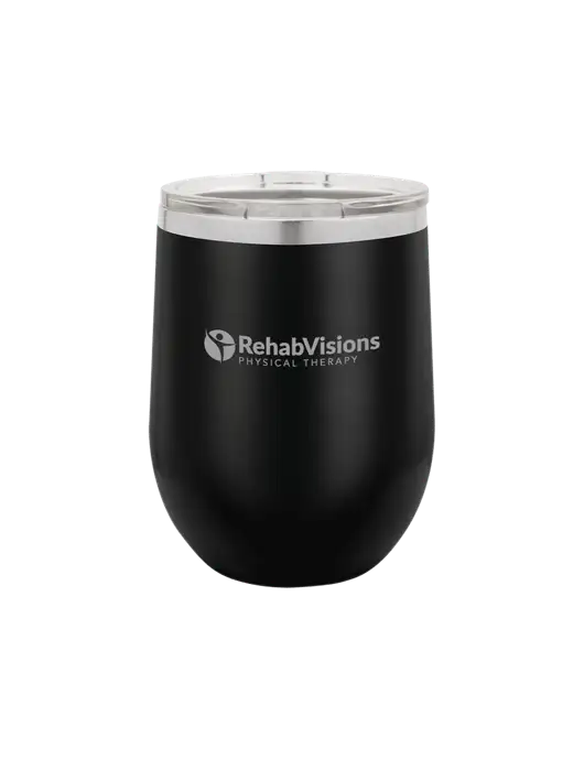 Polar Camel 12 oz Powder Coated Black Vacuum Insulated Stemless Wine Tumbler w/RV Physical Therapy Logo