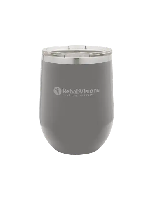 Polar Camel 12 oz Powder Coated Grey Vacuum Insulated Stemless Wine Tumbler w/RV Physical Therapy Logo