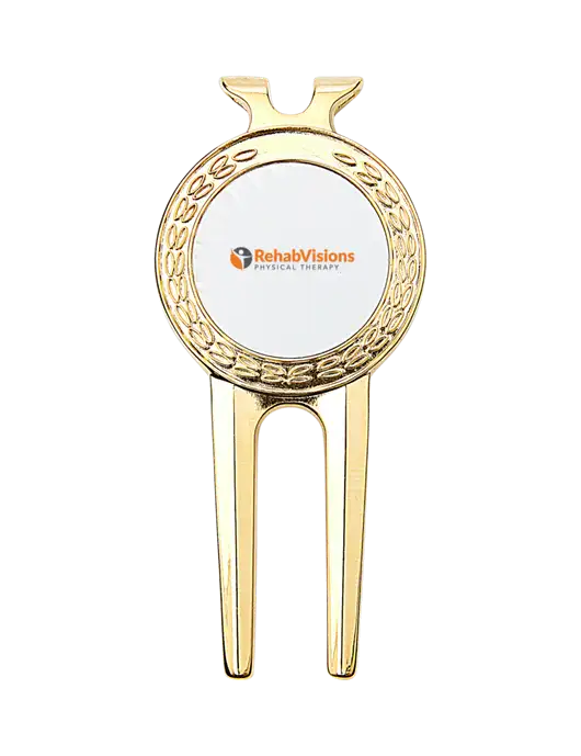 Gold Divot Tool, 1.5 x 3 w/RV Physical Therapy Logo