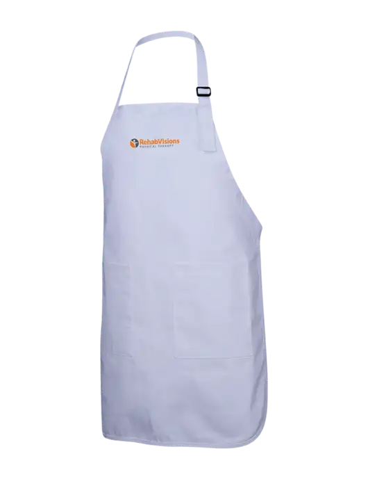 Full-Length White Apron With Pockets w/RV Physical Therapy Logo