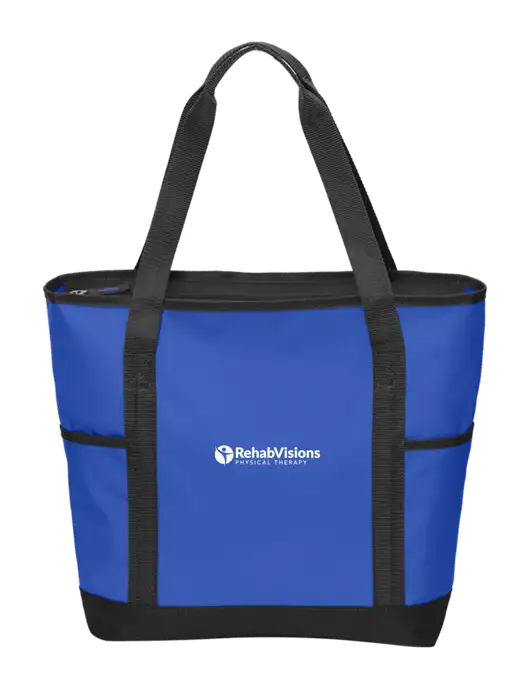 On the Go Royal/Black Tote w/RV Physical Therapy Logo