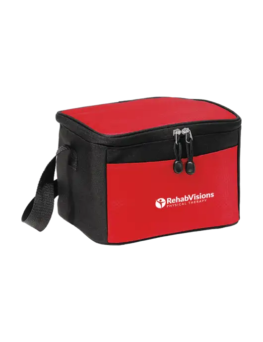 6 Can Red/Black Cube Cooler  w/RV Physical Therapy Logo