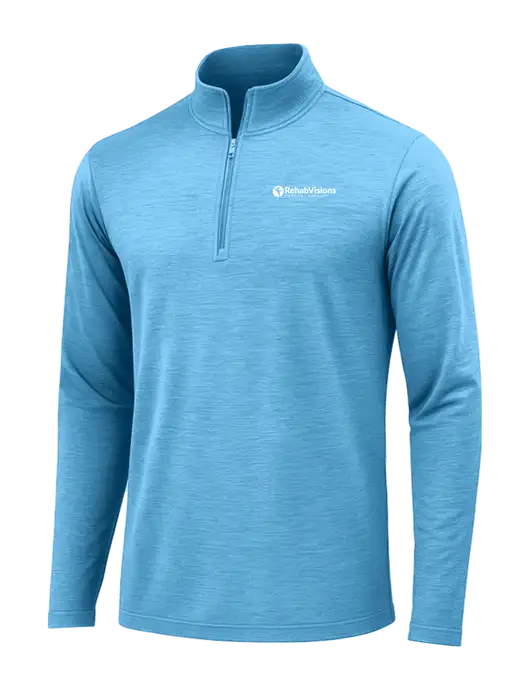 Light Blue Heather Posicharge Tri-Blend Wicking 1/4 Zip Pullover w/RV Physical Therapy Logo