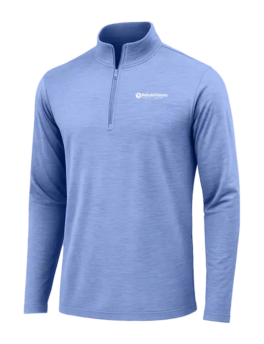 True Royal Heather Posicharge Tri-Blend Wicking 1/4 Zip Pullover w/RV Physical Therapy Logo