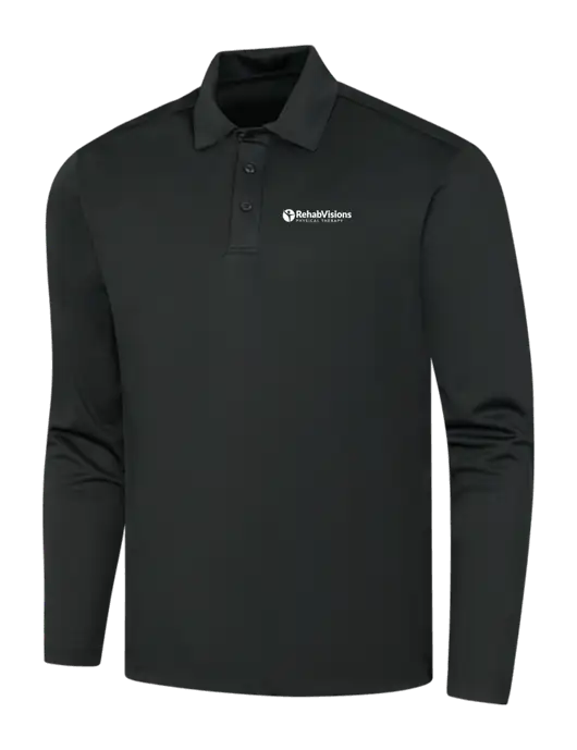Black Silk Touch Performance Long Sleeve Polo w/RV Physical Therapy Logo