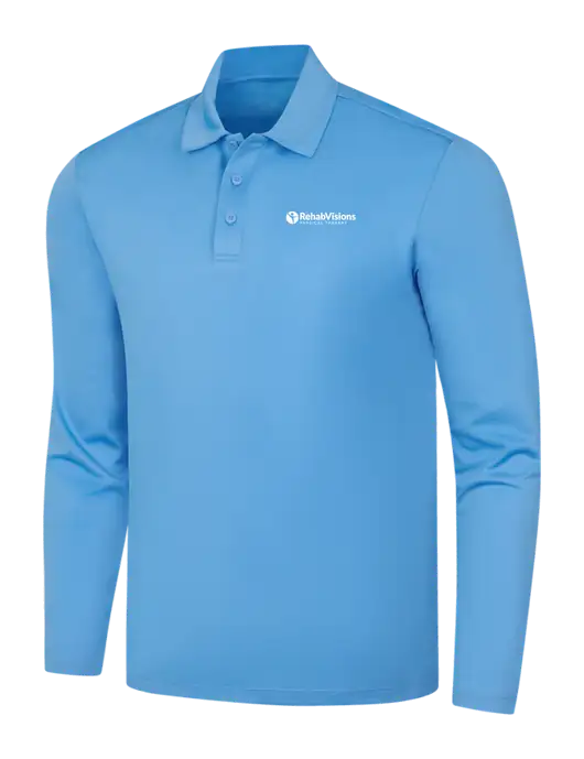 Carolina Blue Silk Touch Performance Long Sleeve Polo w/RV Physical Therapy Logo
