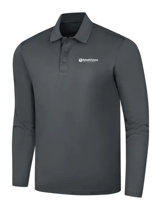 Dark Grey Silk Touch Performance Long Sleeve Polo w/RV Physical Therapy Logo