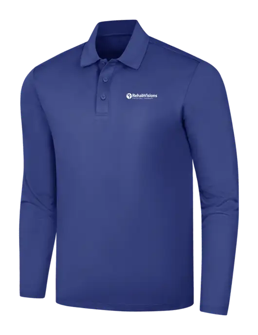 Dark Royal Silk Touch Performance Long Sleeve Polo w/RV Physical Therapy Logo