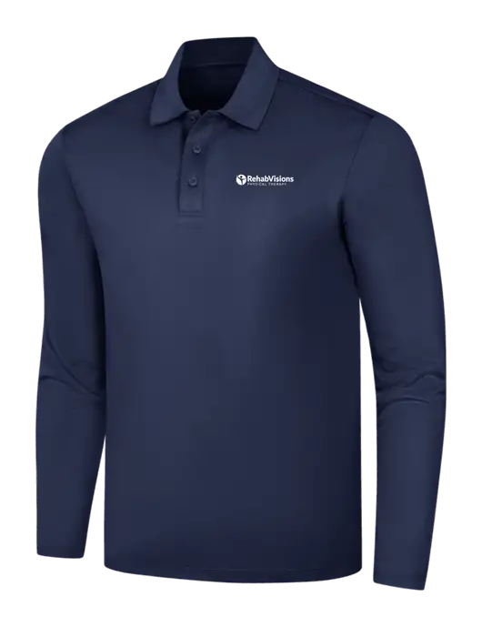 Navy Silk Touch Performance Long Sleeve Polo w/RV Physical Therapy Logo