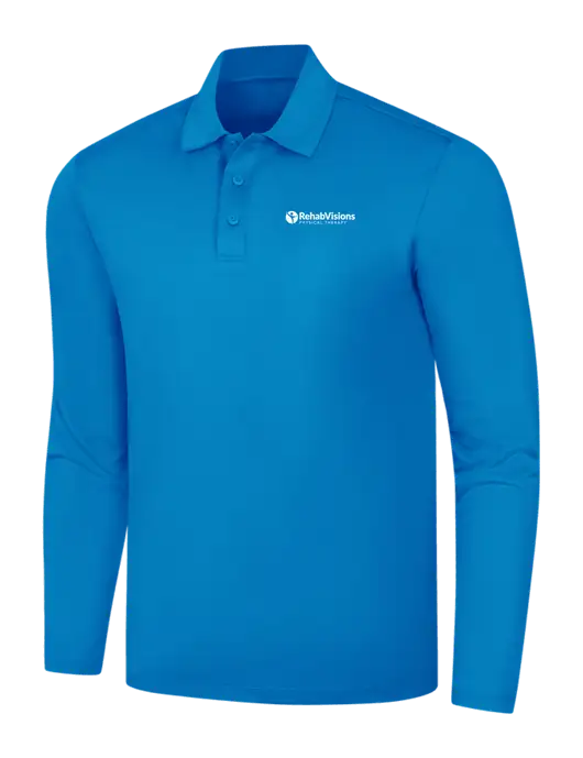 Sapphire Blue Silk Touch Performance Long Sleeve Polo w/RV Physical Therapy Logo