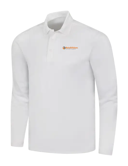 White Silk Touch Performance Long Sleeve Polo w/RV Physical Therapy Logo