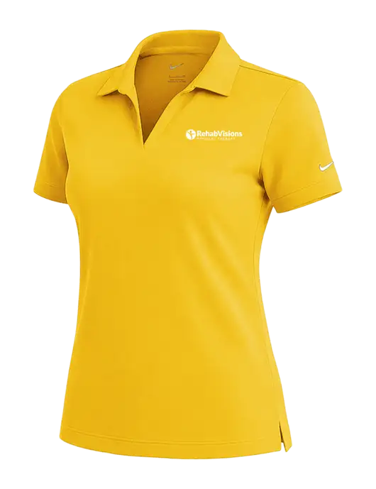 NIKE Yellow Gold Womens Dri-Fit Micro Pique Polo w/RV Physical Therapy Logo