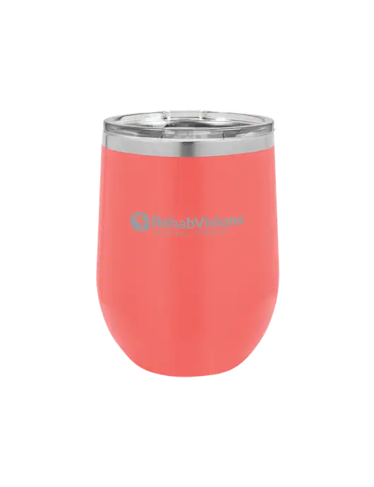 Polar Camel 12 oz Powder Coated Coral Vacuum Insulated Stemless Wine Tumbler w/RV Physical Therapy Logo