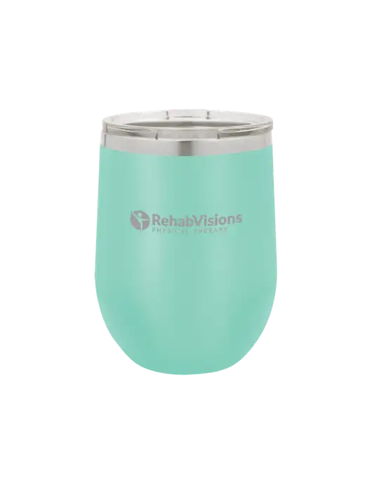 Polar Camel 12 oz Powder Coated Seafoam Vacuum Insulated Stemless Wine Tumbler w/RV Physical Therapy Logo