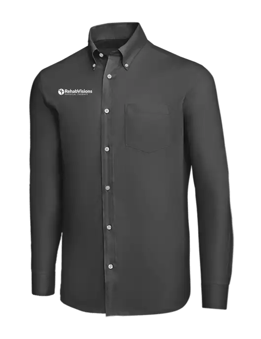 Brooks Brothers Dark Grey Wrinkle-Free Stretch Nailhead Shirt w/RV Physical Therapy Logo