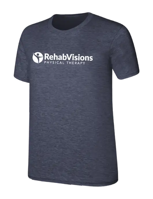 Womens Ring Spun Heather Navy 4.5 oz T-Shirt w/RV Physical Therapy Logo