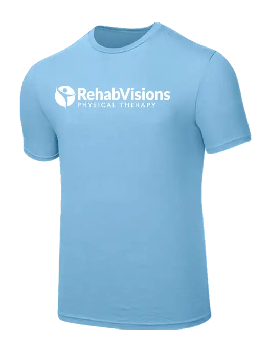 Seriously Soft Light Blue T-Shirt w/RV Physical Therapy Logo