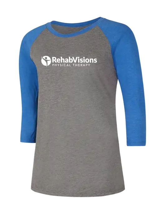 Womens Simply Soft 3/4 Sleeve Royal Frost/Grey Ring Spun Cotton T-Shirt w/RV Physical Therapy Logo