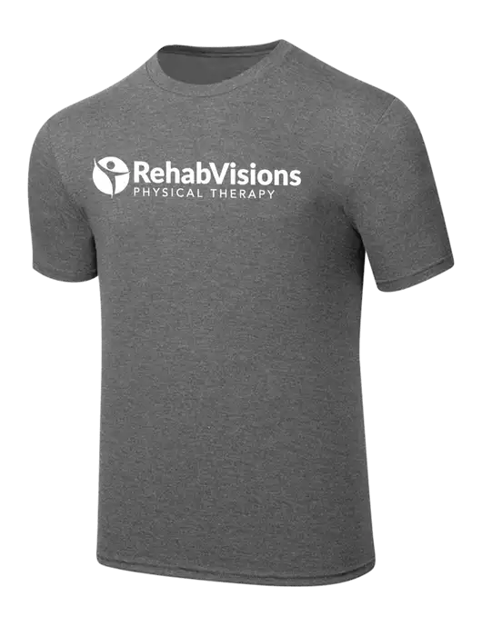 Simply Soft Heathered Medium Grey 4.5oz  Poly/Combed Ring Spun Cotton T-Shirt w/RV Physical Therapy Logo