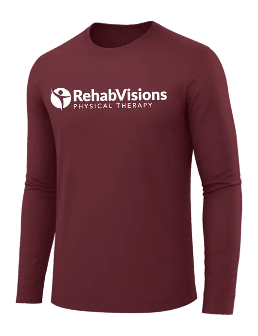 Long Sleeve Maroon PosiCharge Competitor Tee w/RV Physical Therapy Logo