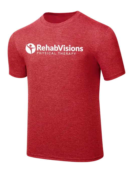 Simply Soft Red Frost 4.5oz  Poly/Combed Ring Spun Cotton T-Shirt w/RV Physical Therapy Logo