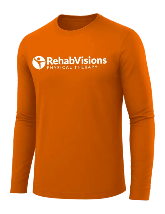 Long Sleeve Dark Orange PosiCharge Competitor Tee w/RV Physical Therapy Logo