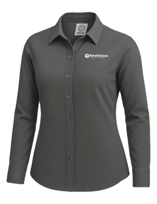 Brooks Brothers Womens Dark Grey Wrinkle-Free Stretch Nailhead Shirt w/RV Physical Therapy Logo