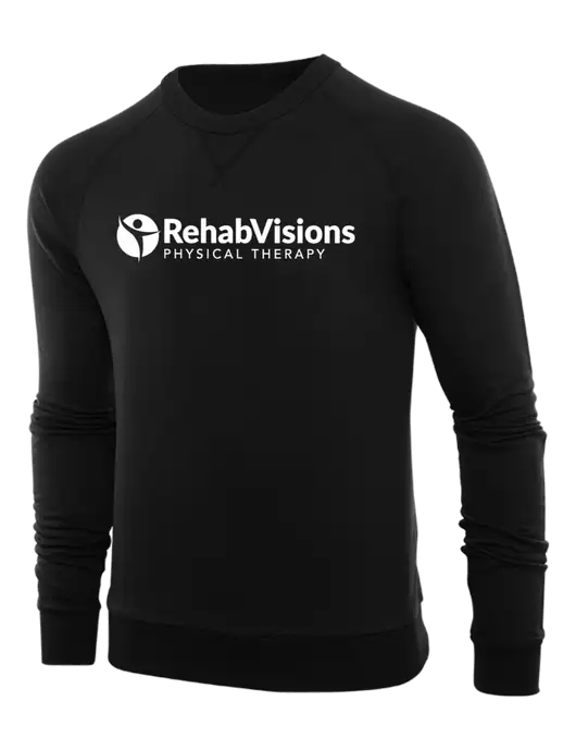 Allmade Deep Black Organic French Terry Crewneck Sweatshirt w/RV Physical Therapy Logo