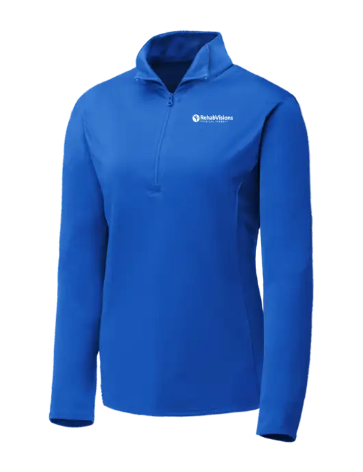 Dark Royal Womens Posicharge Competitor ¼ Zip Pullover w/RV Physical Therapy Logo