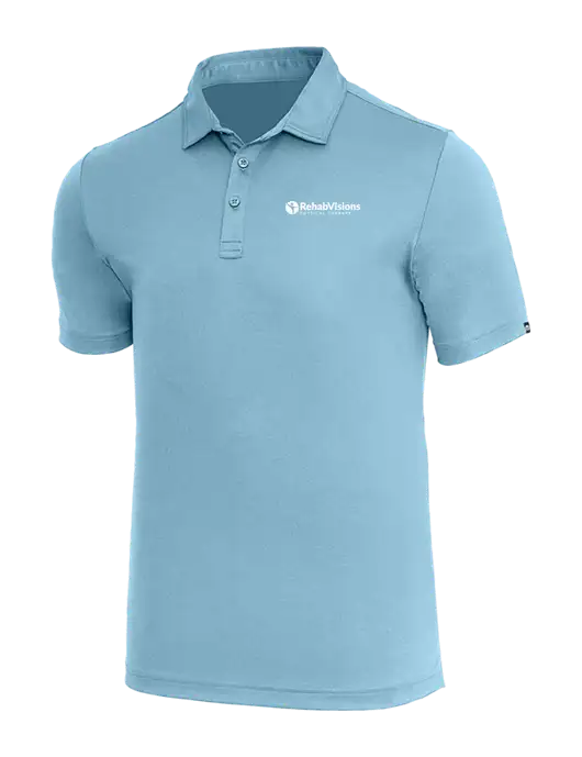 TravisMathew Light Sapphire Heather Coto Performance Polo w/RV Physical Therapy Logo