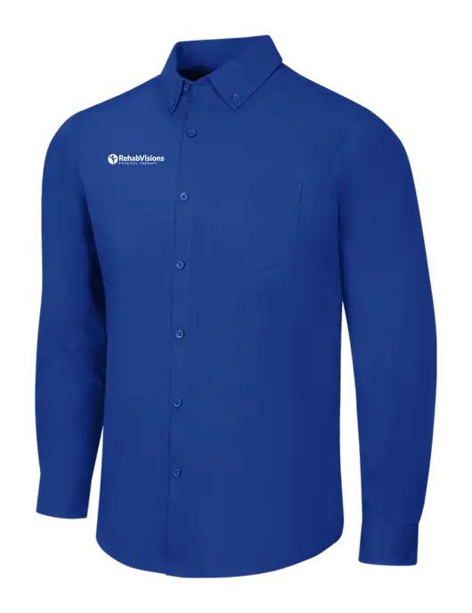 Dark Royal Long Sleeve Carefree Poplin Shirt w/RV Physical Therapy Logo