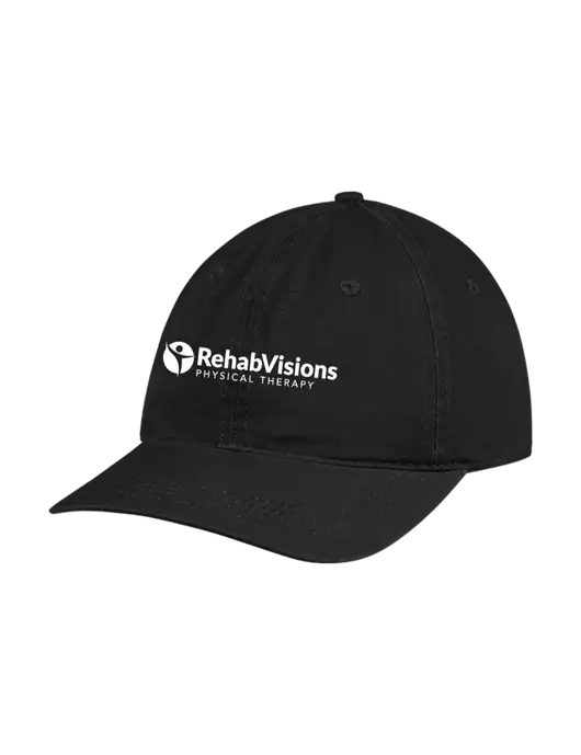 Garment Washed Unstructured Twill Black Cap w/RV Physical Therapy Logo