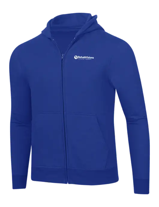 True Royal 8.5 oz Ring Spun Zip Hooded Sweatshirt w/RV Physical Therapy Logo