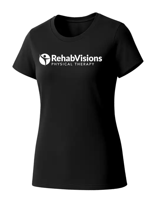 Womens Seriously Soft Black T-Shirt w/RV Physical Therapy Logo