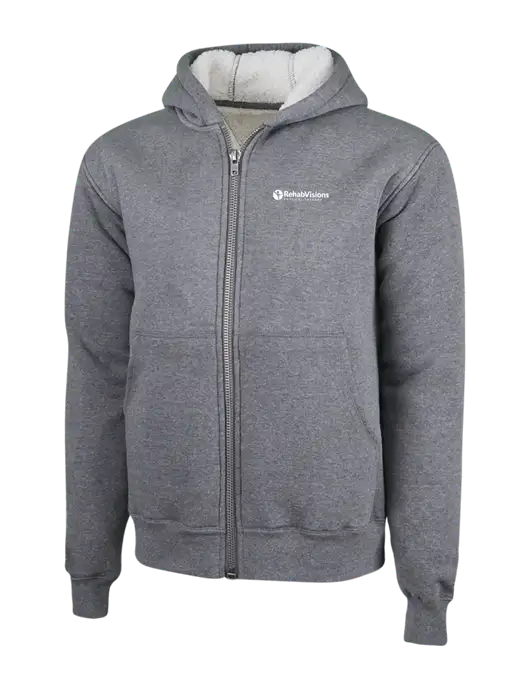 Cornerstone Grey Heather Heavyweight Sherpa Lined Hooded Fleece Jacket w/RV Physical Therapy Logo