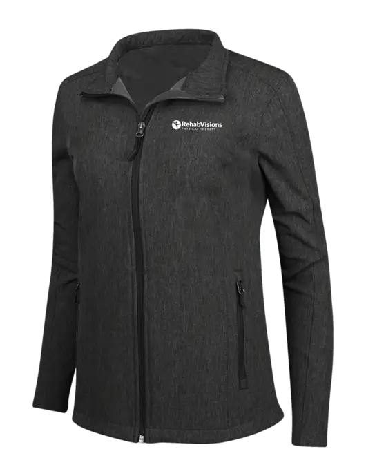 Black Charcoal Heather Womens Core Soft Shell Jacket w/RV Physical Therapy Logo