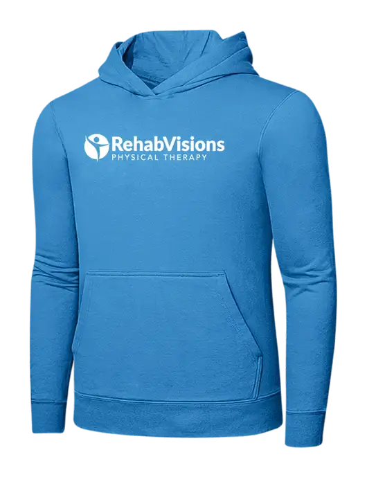 Light Aqua Blue 7.8 oz Ring Spun Hooded Sweatshirt w/RV Physical Therapy Logo