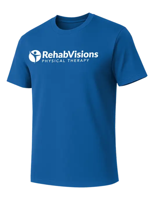Allmade Royal Blue Organic Cotton Tee w/RV Physical Therapy Logo