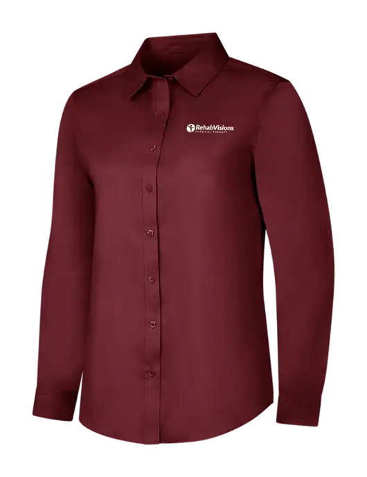 Maroon Womens Long Sleeve Superpro React Twill Shirt w/RV Physical Therapy Logo