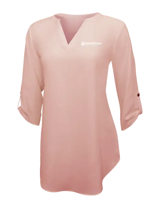 Light Coral Womens 3/4 Sleeve Tunic Blouse w/RV Physical Therapy Logo