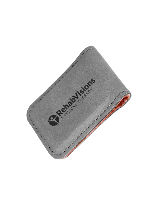 Gray Leatherette Money Clip w/RV Physical Therapy Logo