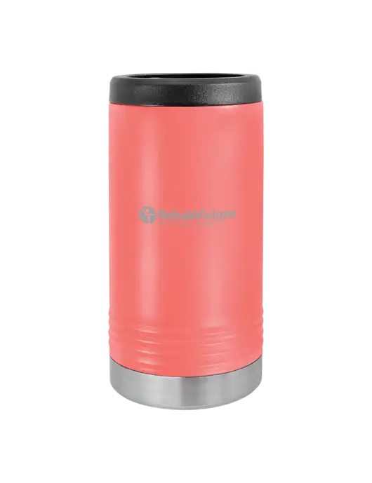 Polar Camel Powder Coated Coral Vacuum Insulated Slim Beverage Holder w/RV Physical Therapy Logo