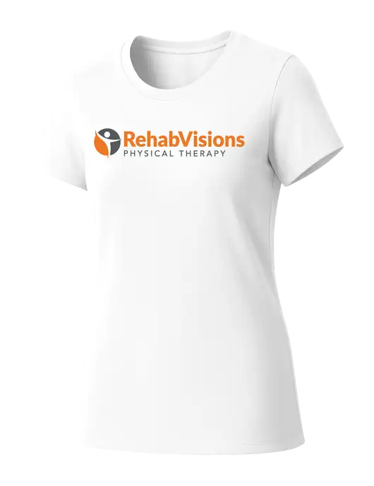 Womens Seriously Soft White T-Shirt w/RV Physical Therapy Logo