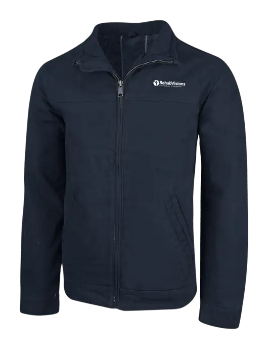 Cornerstone Navy Washed Duck Cloth Flannel Lined Work Jacket w/RV Physical Therapy Logo