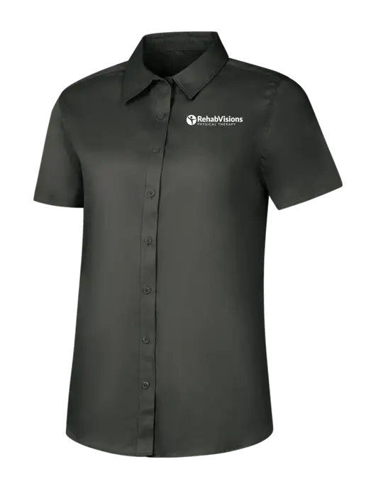 Womens Dark Grey Short Sleeve Superpro React Twill Shirt w/RV Physical Therapy Logo