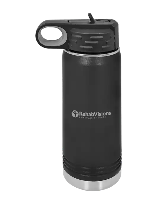 Polar Camel 20 oz Powder Coated Black Vacuum Insulated Water Bottle w/RV Physical Therapy Logo