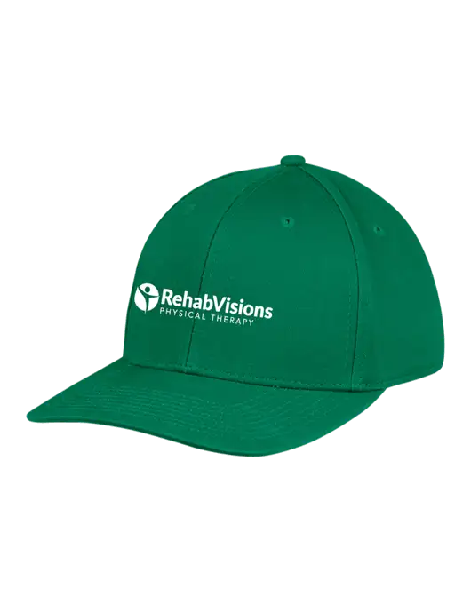 Premium Modern Structured Twill Kelly Green Snapback Cap w/RV Physical Therapy Logo