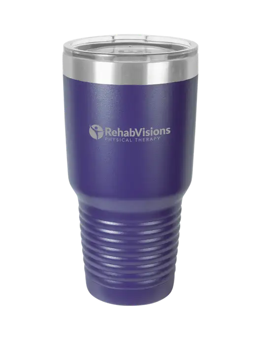 Polar Camel 30 oz Powder Coated Purple Vacuum Insulated Tumbler w/RV Physical Therapy Logo